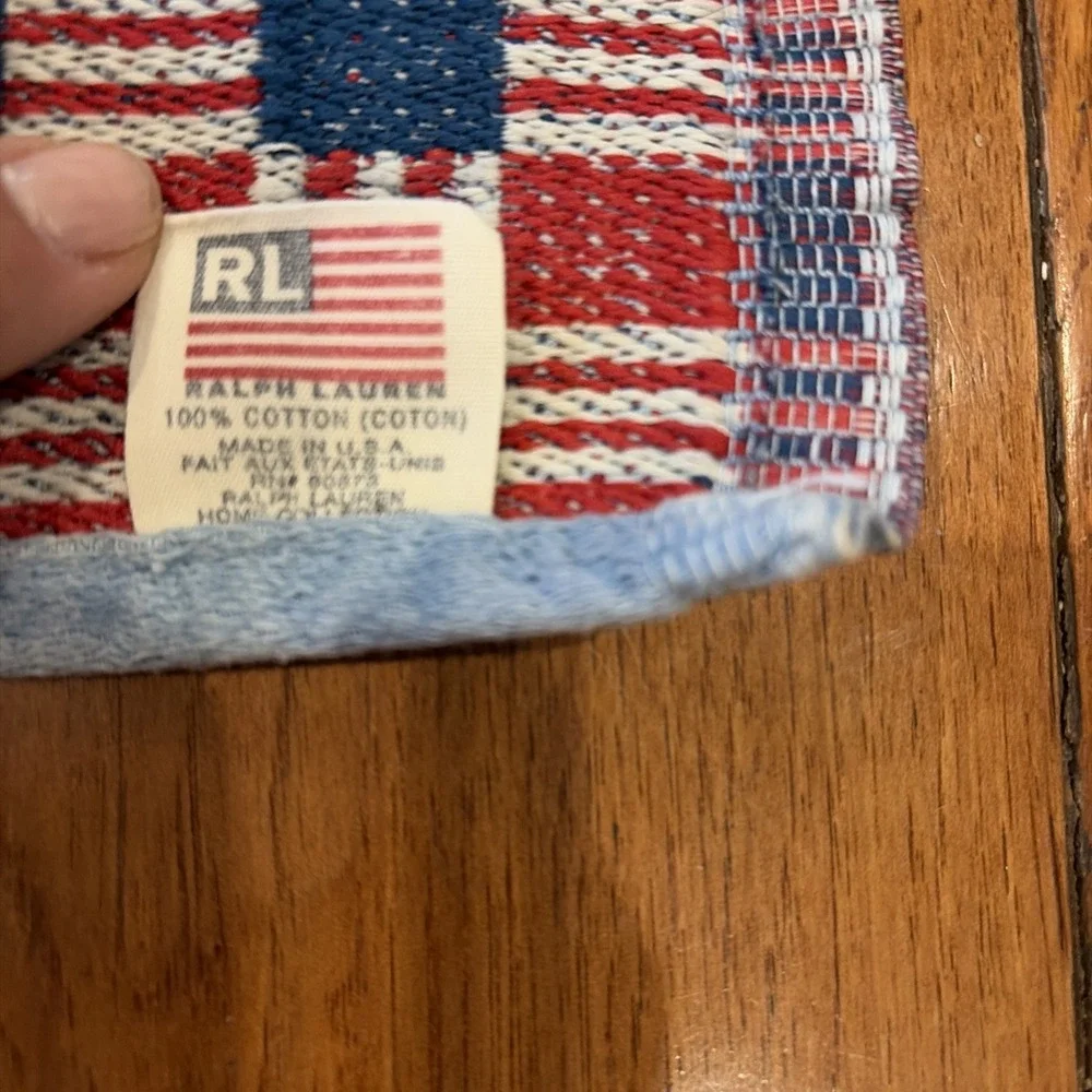 Vintage Ralph Lauren USA Americana Blue Hand Towel - 29 1/2 X 16 Flag Tag